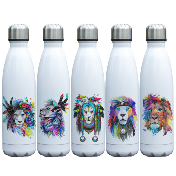 Insulated Water Bottle Leak Proof Gift Thermos Double Wall Vacuum Stainless Steel Bottle 17oz Unique Creative Lion Watercolor
