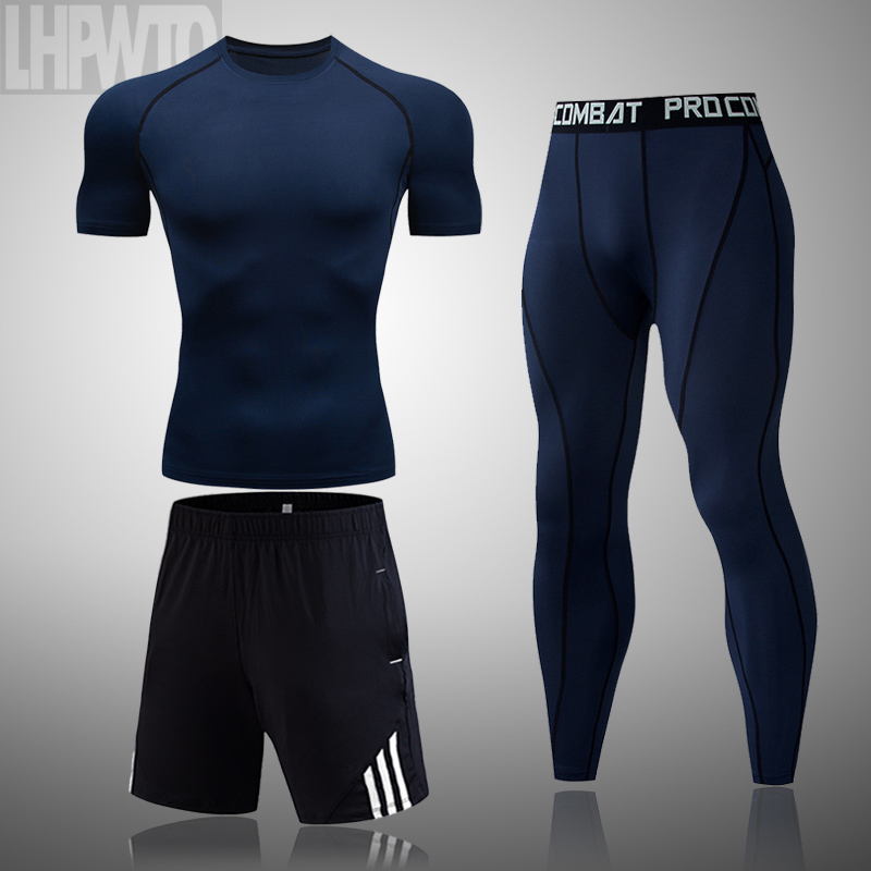 New Men's Sportswear Gym Sportsman Wear Short Sleeve T-shirts Sports Running Men set Training Gym Jogging Soccer Suits