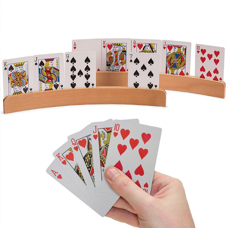 1pc Wooden Hands-Free Playing Card Holder Curved Design Board Game Poker Seat Lazy Poker Base Base Game Organizes Hands
