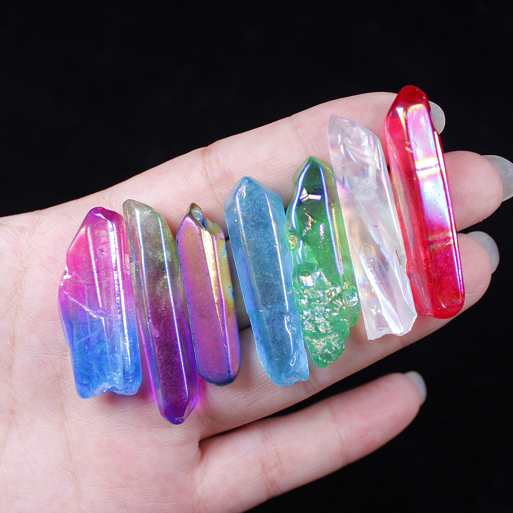 Natural Chakela Stone Set 7 Colors clear quartz Electroplated Crystal Column Color-plated Unicuspid Ornaments Decoration