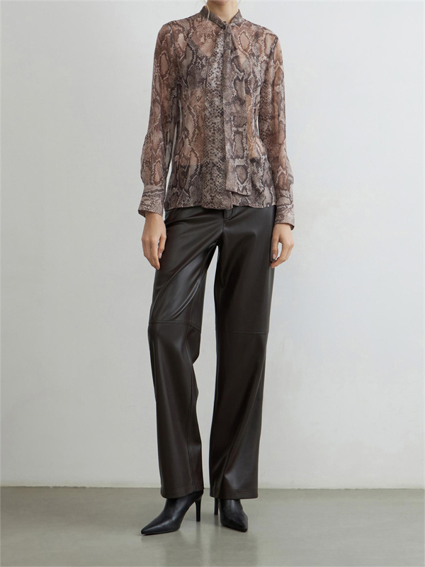 Semi Transparent Snake Patterned Standing Neck Top