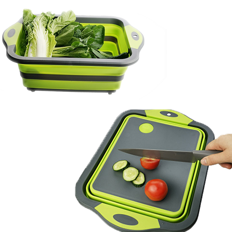 Folding Cutting Board Multifunctional Foldable Chopping Blocks Vegetable Fruit Storage Basket 3 Layers for Kitchen Home Living