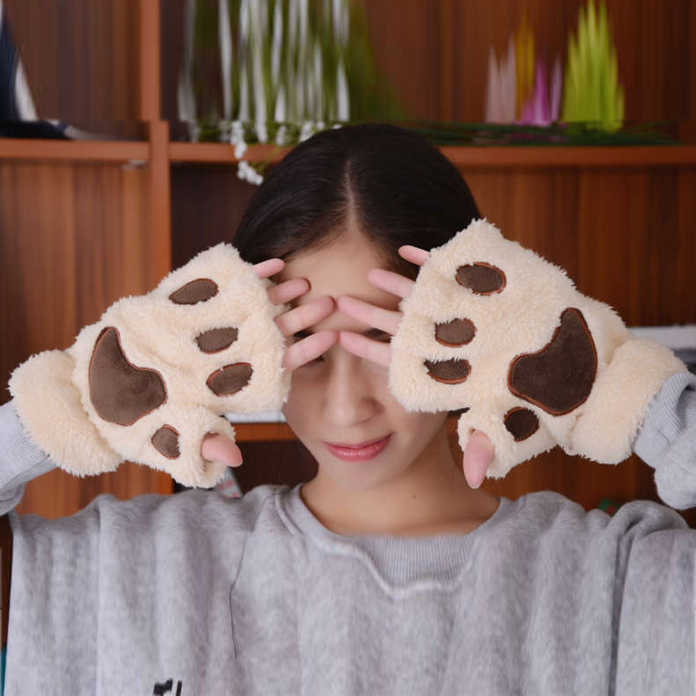 Cute Kawaii Fingerless Gloves Women Winter Warm Wrist Arm Warmer Faux Fur Knitted Keyboard Long Fingerless Gloves Mitten 2020