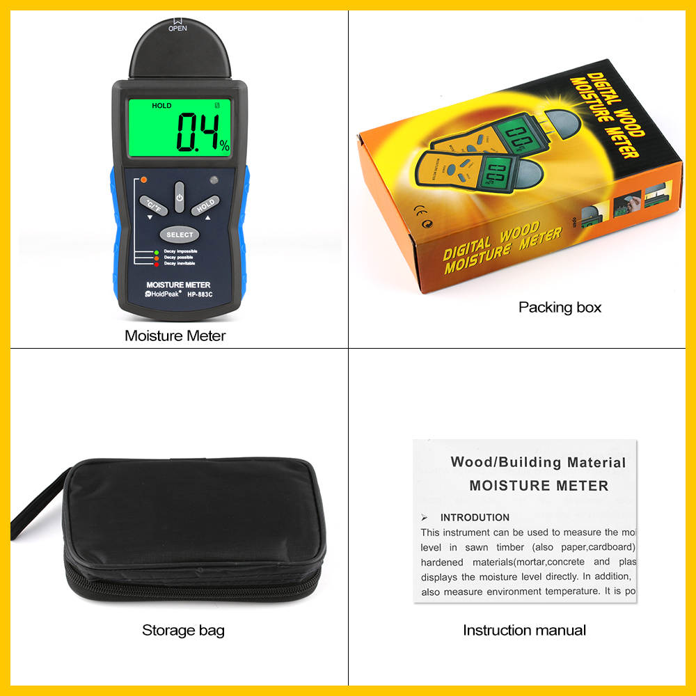 HoldPeak Moisture Meter Digital Wood/Building Moisture Meter 6-42% Tester Hygrometer Timber Damp Humidity Measuring Device