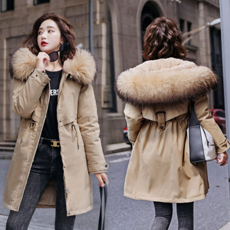 Women Winter Thick Jacket Wool Liner Parkas Warm Mid-Long Jackets Hooded Parka Fur Inside Cotton Coat Female Plus size 6XL DH33