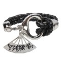 Fashion new metal fan shape charm bracelet eight horses patter hand woven leather ropes