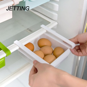 JETTING Bathroom Shelves Fridge Storage Rack With Layer Partition Refrigerator Plastic Storage Holder Pull-out Drawer
