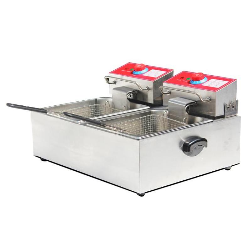 Jinbang JB-ZL6L-2 two pans two baskets 12 liters thick stainless steel red panel fashional electric deep fryer hot sale (Silver)