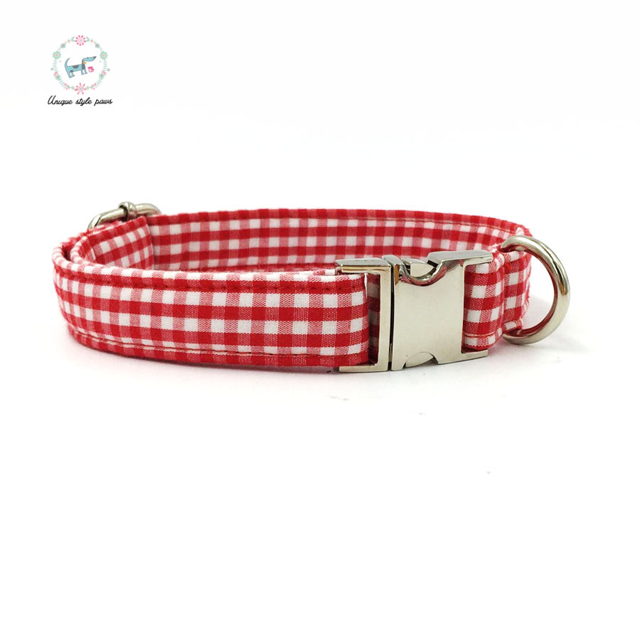 Red Lattice Dog Collar And Leash Set With Bow Tie Personal Custom Pet Puppy Designer Product Dog &Cat Necklace Xs-Xl