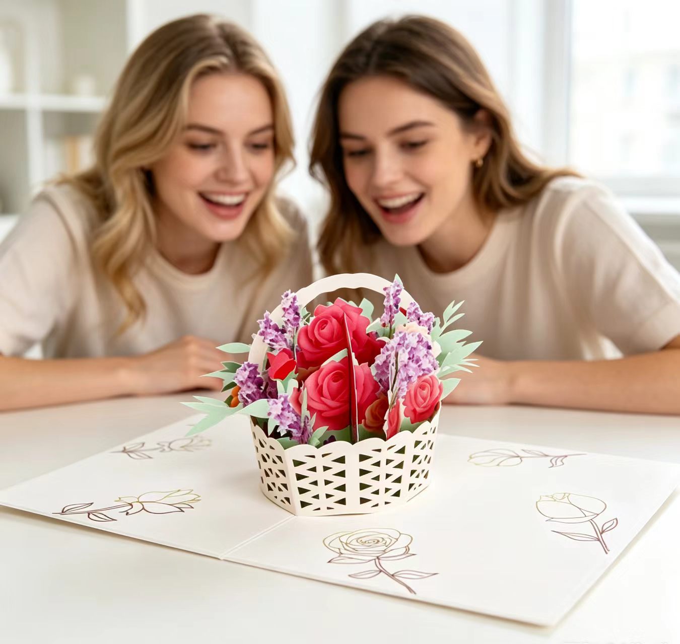 3d pop up flower basket greeting card
