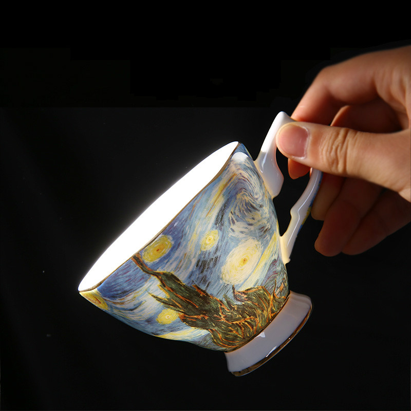 Van Gogh Art Painting Coffee Mugs The Starry Night, Sunflowers, The Sower, Irises Saint-Remy Coffee tea cups Tea Cup Saucer Set