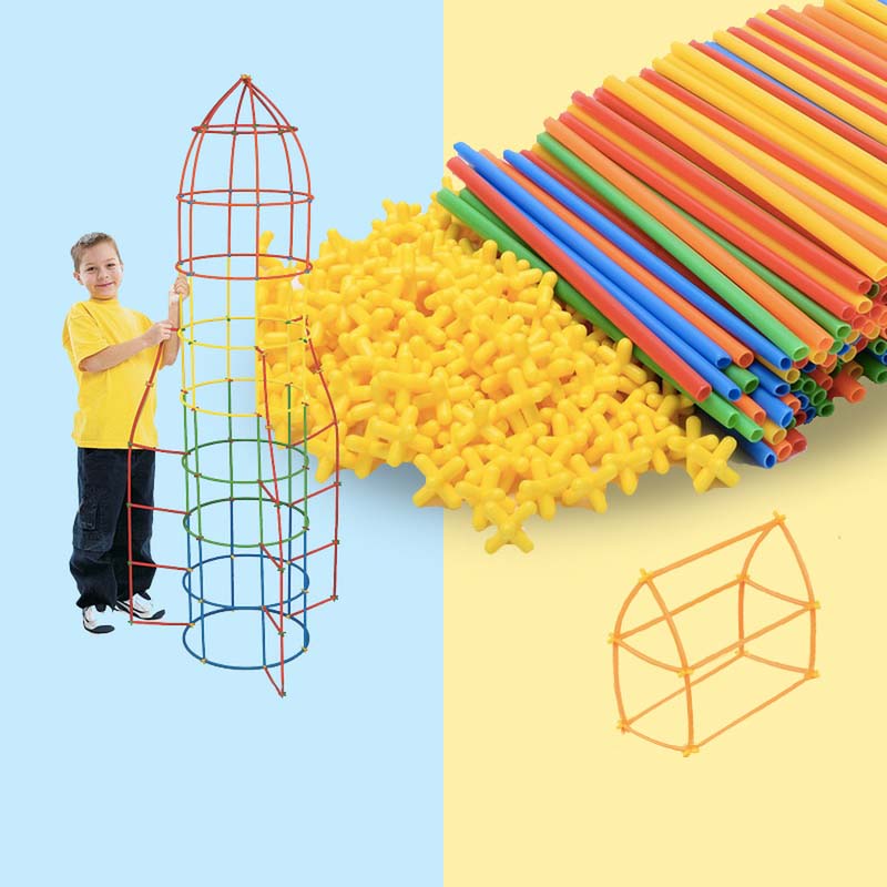 100/200/300 PCS 4D DIY Plastic Straw Building Blocks Toy Set Creative Assembly Constructor Engineer Educational Toys Kids Gift