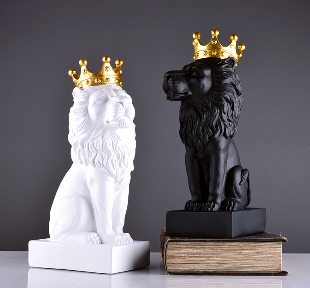 Abstract Resin Lion Sculpture Crown Lion Statue Handicraft Decorations Lion King Modle Home Decoration Accessories Gifts