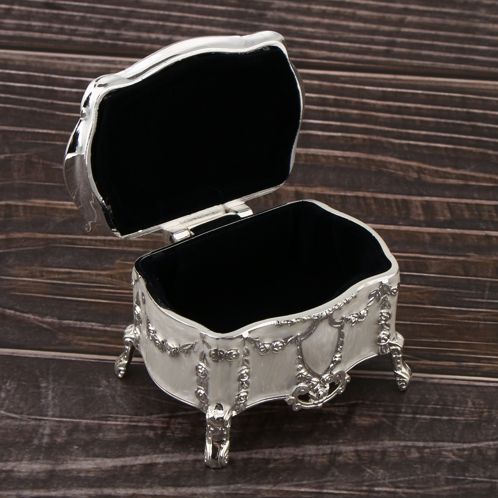 Antique Silver Zinc Alloy Box Mini Travel Jewelry Storage Showcase Display