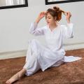 2019 India Traditional Woman Yoga Costume Cotton Hand-made Embroidery Zen Training KurtasThin Kundalini White Top Ethnic Style