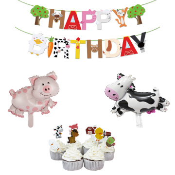 1Set Farm Animal Banner Cow Pig Cake Topper Wrapper Horse Lion Pet Walking Balloons Kids Gift Birthday Party Decoration Supplies