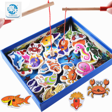 Montessori Wooden toys 32Pcs Fish Magnetic Fishing Toy Set Fish Game Educational Fishing Toy Child Birthday Gifts