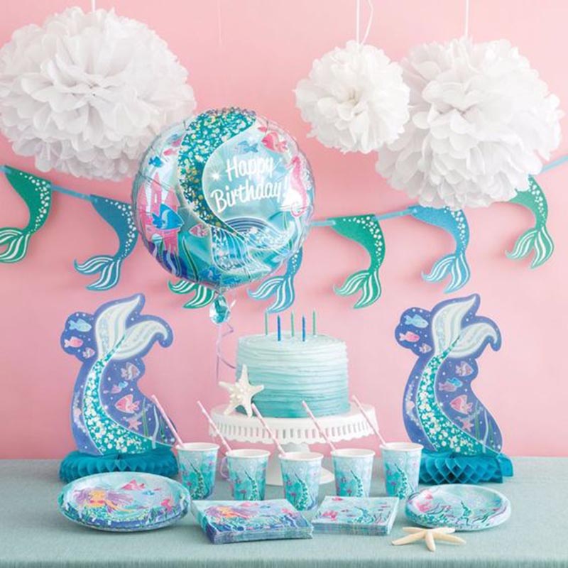 1set Mermaid Party Decoration Happy Birthday Bunting Banner Paper Tassels Pompoms Garlands Cake Toppers Birthday Party Supplies