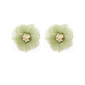 Korean Immortal Vintage Lace Olive Green Flower Clip Earrings No Piercing Fresh Soft Chiffon Flower Earrings Ear Clip Female