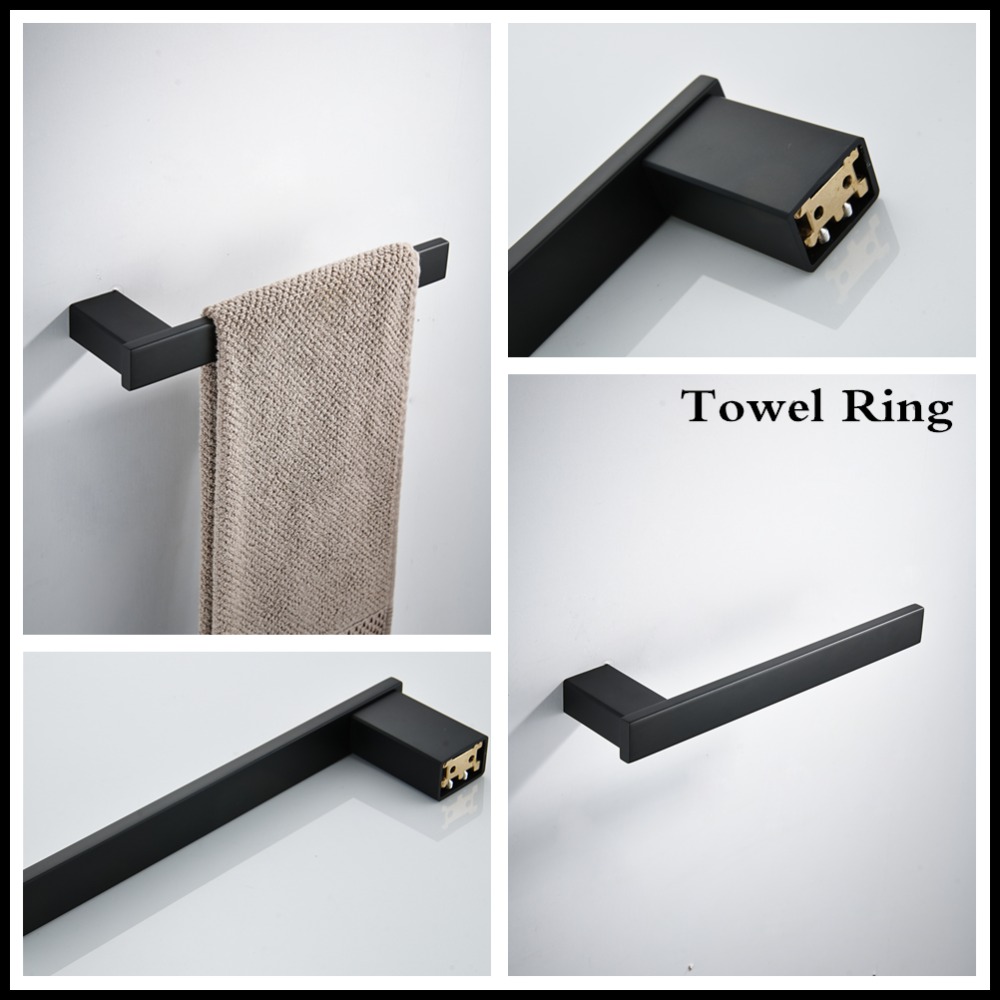 Matte Black SUS 304 Stainless Steel Bathroom Hardware Set Robe Hook Shampoo rack Towel Ring Towel Shelf Bathroom Accessories