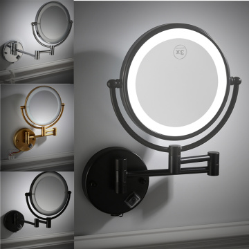 Folding LED Makeup Mirror with Light Bathroom Retractable Black Double-sided Beauty Mirror Magnifying Wall Mounted Smart Mirror