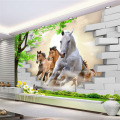 Custom Photo Wallpaper 3D Stereo Horse Broken Wall Mural Brick Wall Paper Living Room TV Background Wall Painting 3D Home Decor