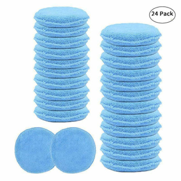 24PCS 5inch Car Waxing Sponge Blue Round Applicator Easy Cleaning Leather Polish Pad Foam Microfiber Universal Washable Reusable