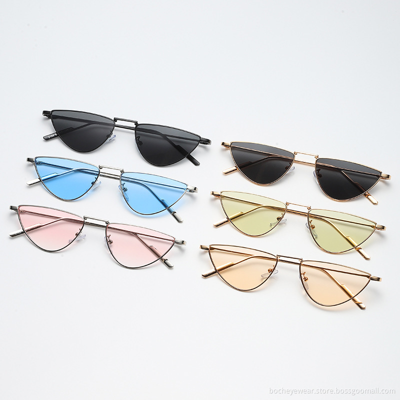 Fashion metal small frame triangular cat's Eye Sunglasses men's and women's net red disco Sunglasses colorful street shooting gl