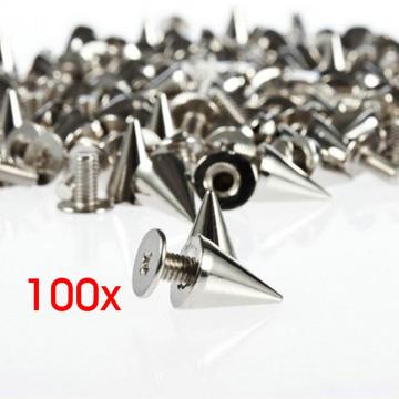 100pcs/set 9.5mm Silver Cone Studs And Spikes DIY Craft Cool Punk Garment Rivets For Clothes Bag Shoes Leather DIY Handcraft