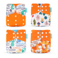Happyflute HOt Sale OS Pocket Diaper 4pcs/set Washable &Reusable Baby Nappy New Print Adjustable Baby Diaper Cover