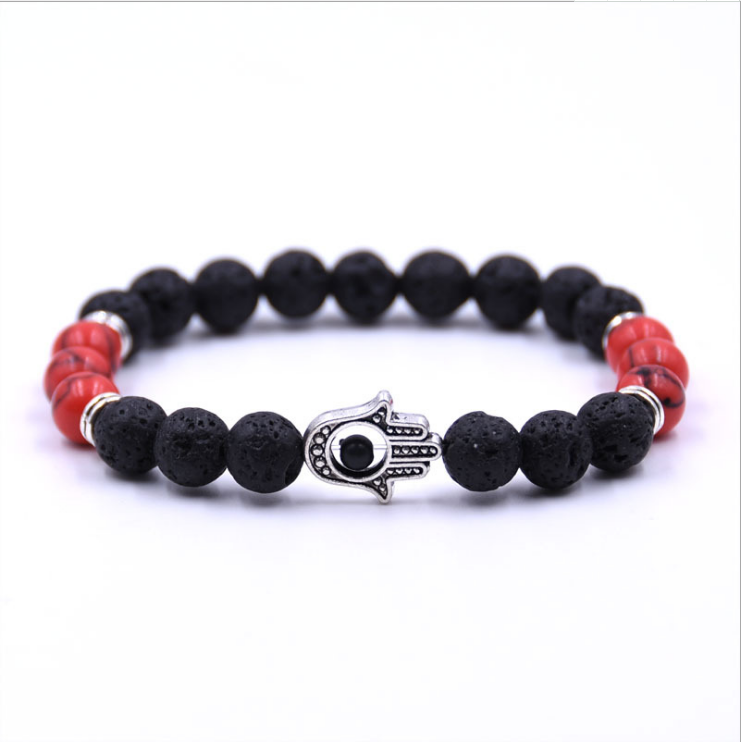 Gemstone Evil Eye Bracelet Lava Stone Essential Oil Diffuser Reiki Healing Balancing Round Beads