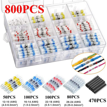 800/300/250Pcs Heat Shrink Butt Crimp Terminals Waterproof Solder Seal Electrical Butt Connectors Wire Cable Splice Terminal Kit