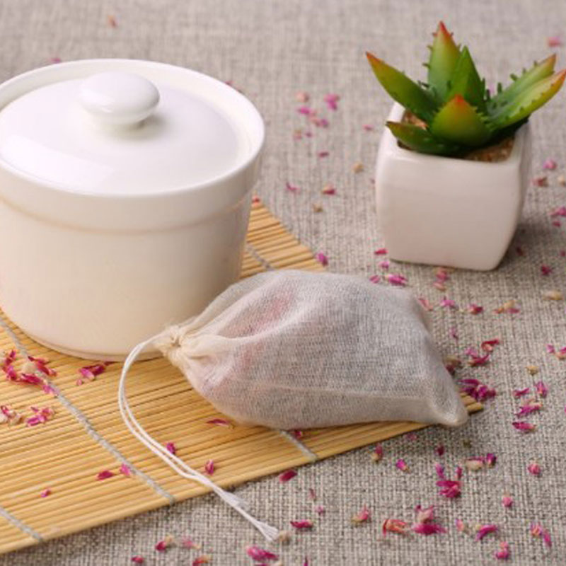 50pcs/lot Cotton Drawstring Strainer Tea Bag Spice Food Separate Filter Bags For Drinking Tea Tools 8*10cm