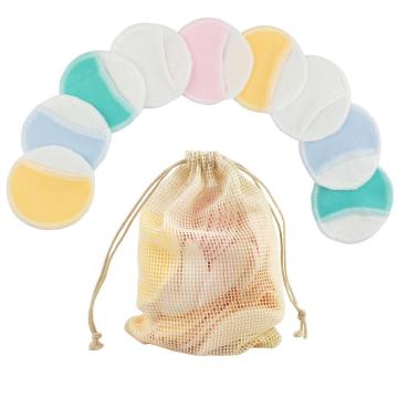 10PCS Washable Layer Bamboo Cotton Pad Reusable Makeup Remover Pads Facial Wipe Pads Skin Cleansing Toner Pads with Laundry Bag