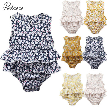 2019 Children Summer Clothing Infant Newborn Baby Girl Floral Playsuit Jumpsuit Bodysuit Ruffled Sleeveless Outfit Clothes 0-24M