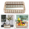Metal Decorative Rhinestone Serving Tray,Vanity Tray with Crystal Glass for Dresser Bathroom Bedroom Countertop Organizer, Large