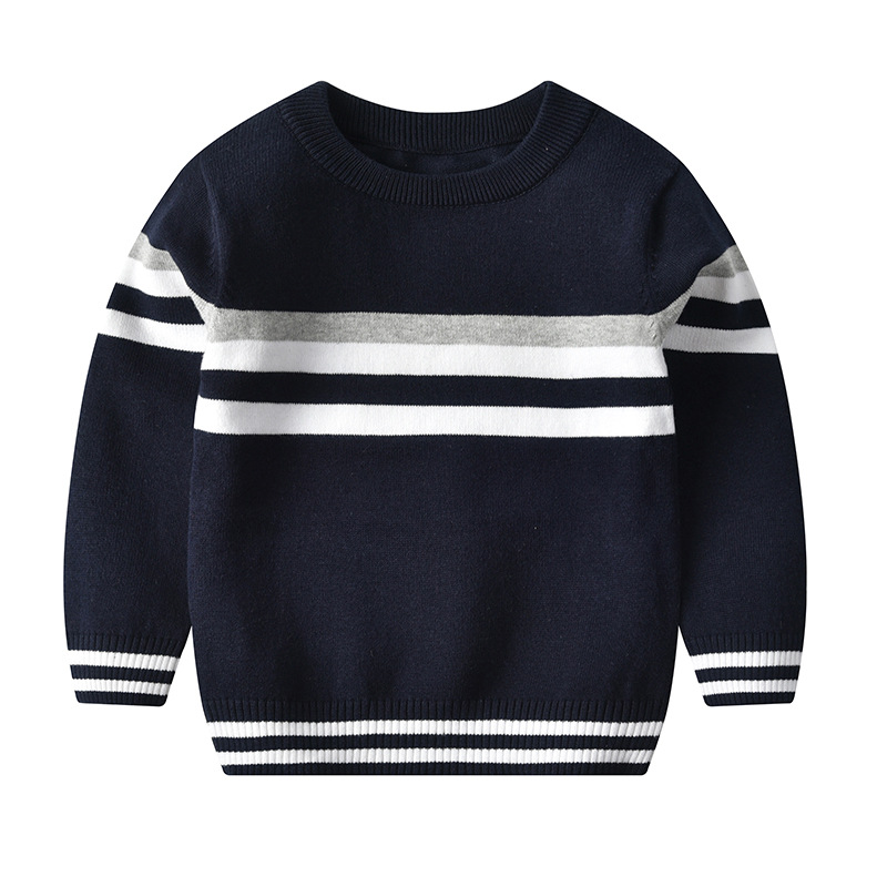 2-6T Toddler Kid Baby Boy Sweater Knitted Warm Pullover Top Autumn Winter Knitwear Clothes Long Sleeve Loose Striped Sweater