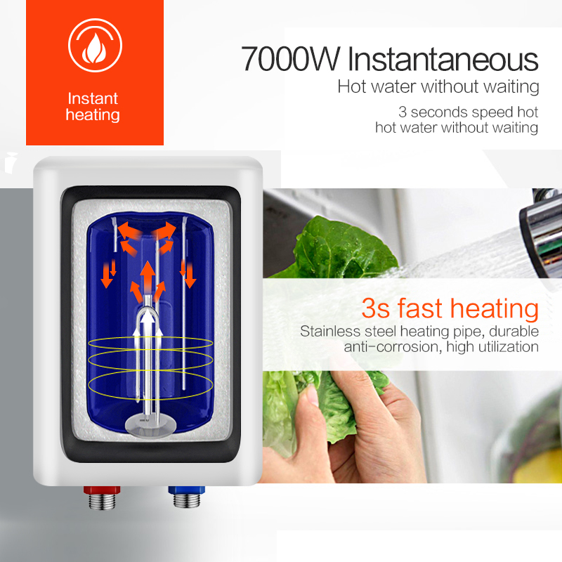 7000W Instant Electric Tankless Water Heater Instantaneous Water Heater Instant Electric Water Heating fast 3 seconds hot shower