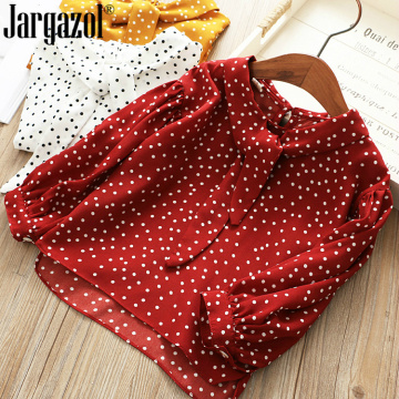 Girls Blouse Shirt Chiffon Dot Long Sleeve Spring Fall Shirts for Toddler Girl's Tops Outfits Children Clothing 3-7years