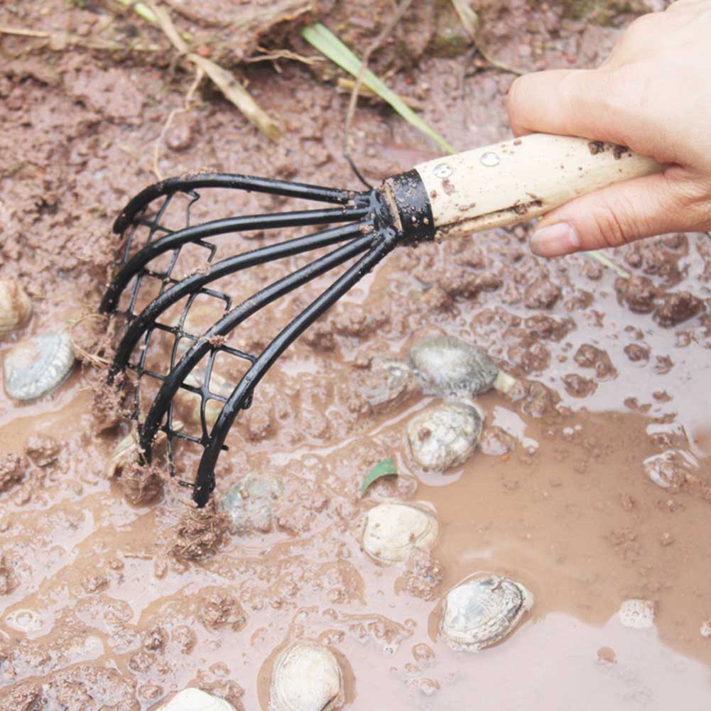 With Net Dig Seafood Conch 5 Claw Clam Rake Home Tool Wood Handle Pitchfork