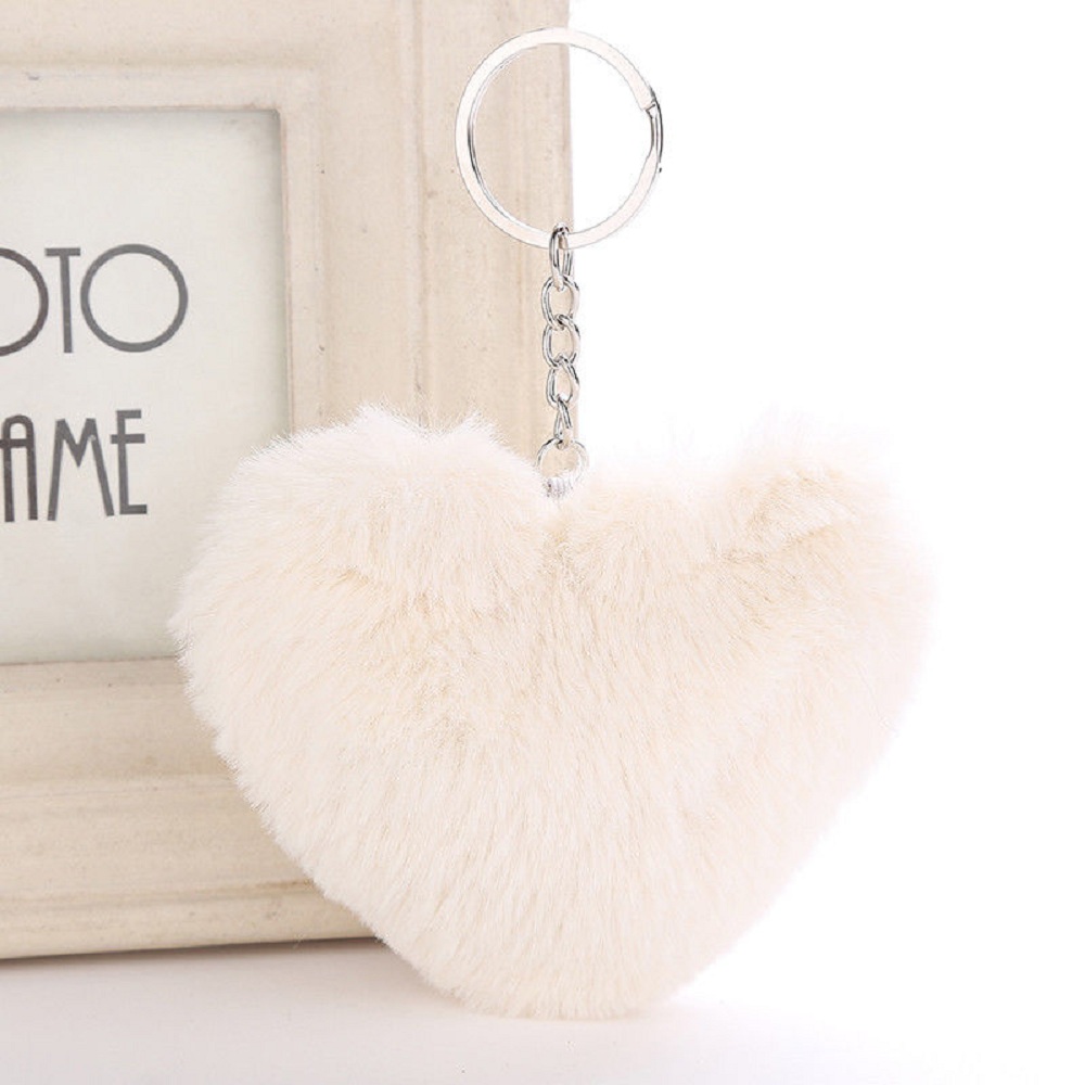 1PC Soft Fluffy Heart Keychain Faux Rabbit Fur Heart Keyring Handbag Pendant Charm Pompom Jewelry Car Key Chain Ring Accessories