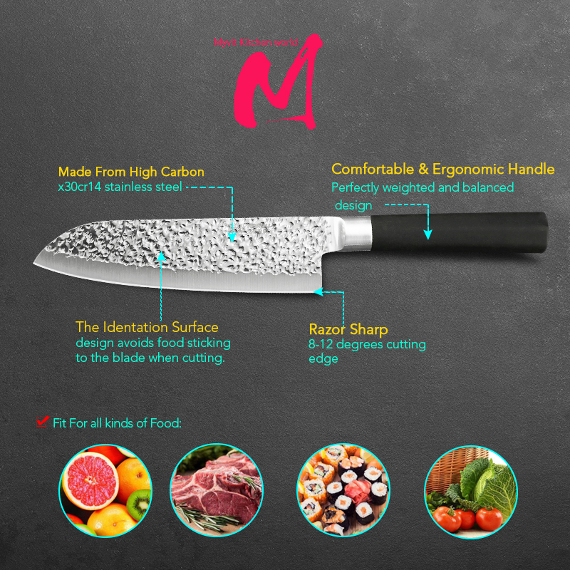 Chef knife kitchen knife Steel 7" Japanese Style Kitchen Meat Cleaver fruit vegetable Non-stick x30cr14 stainless steel knife