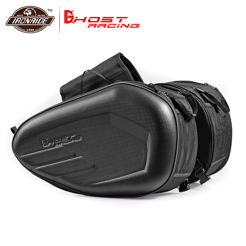 GHOST RACING Motorcycle Bag Waterproof Motorcycle Saddle Bags Carbon Fiber Helmet Bags Travel Luggage With Rain Cover 36L-58L