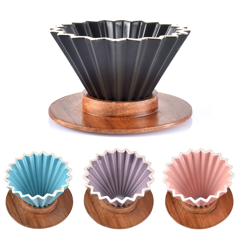 New Arrival Espresso Coffee Filter Cup Ceramic Origami Pour Over Coffee Maker with Stand V60 Funnel Dripper Coffee Accessories