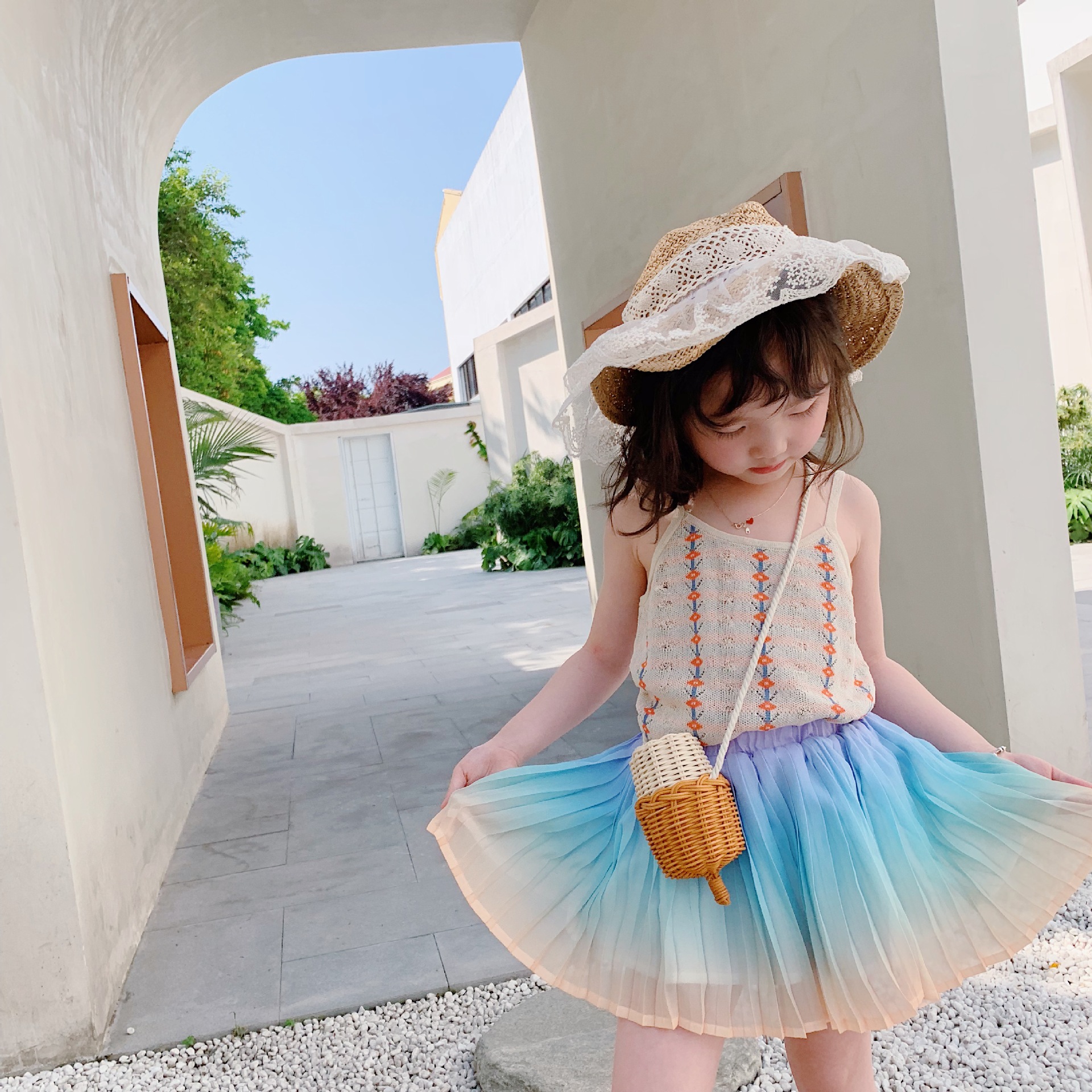 Tonytaobaby Children's Clothing New Gradient Chiffon Pleated Skirt Girls Kids 3 Color Optional Skirt