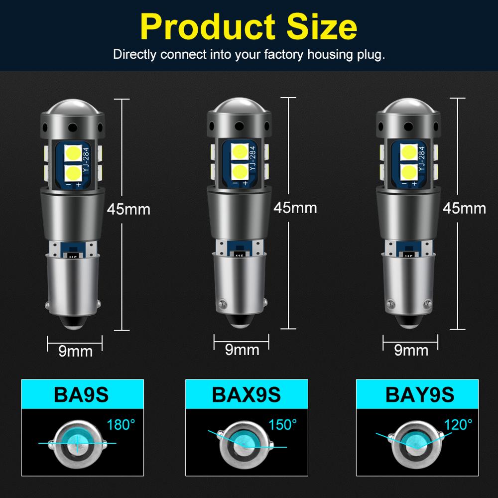 2pcs BA9S BAX9S BAY9S H21W H6W Car Led Bulb Canbus Error Free 10SMD 3030 Chips License Plate Light Auto Parking Reverse Lamp