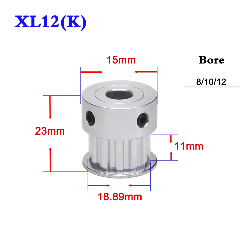 1PCS XL 12 Tooth Convex Synchronous Wheel Timing Pulley Belt Width 11mm Bore 4/5/6/6.35/7/8/10/12mm