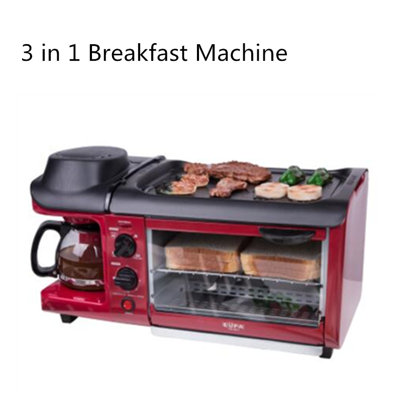 3 in 1 Breakfast Maker Bread Toaster Meat Baking Grill/Fried Egg/ Coffee Roaster Electric Oven Toaster oven breakfast machine