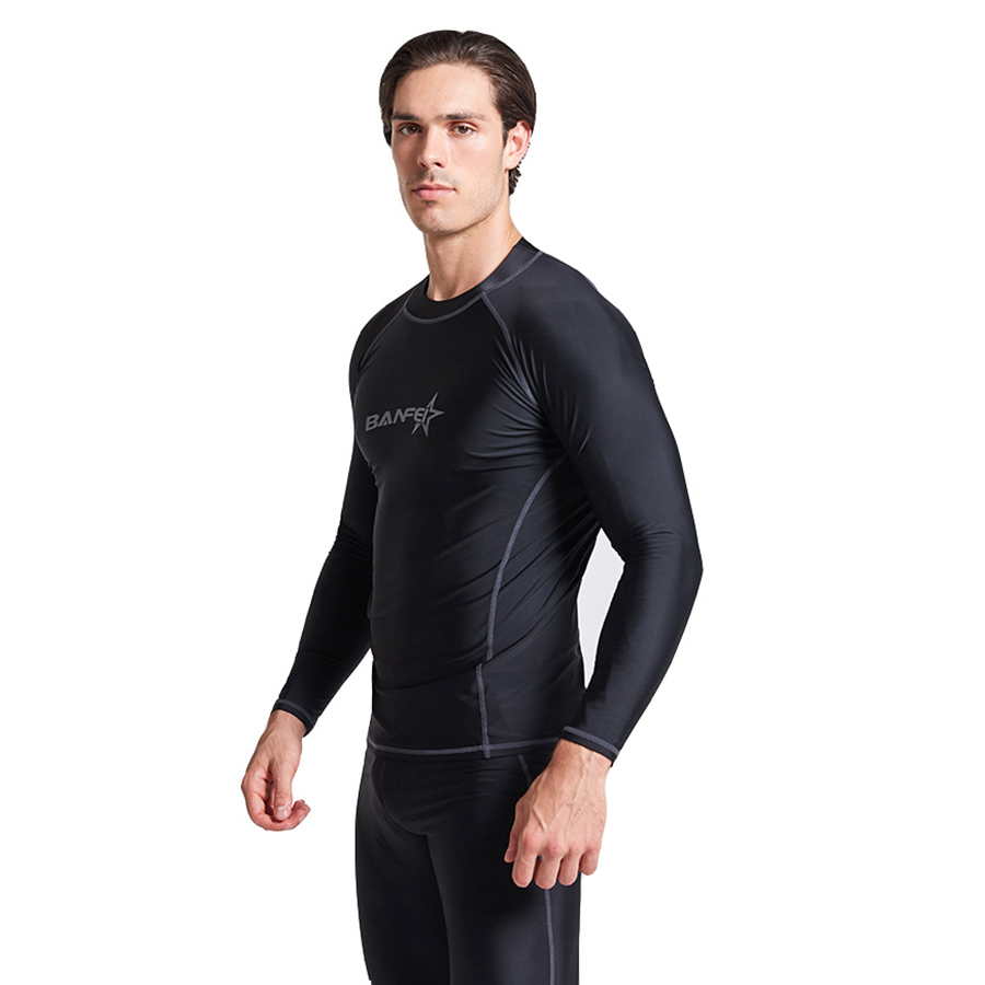 BANFEI quick dry Long Sleeve Rashguard Men Swimsuit Tops Swimming Suit UPF 50+ Beach Rash Guard Diving Surfing Shirt for men