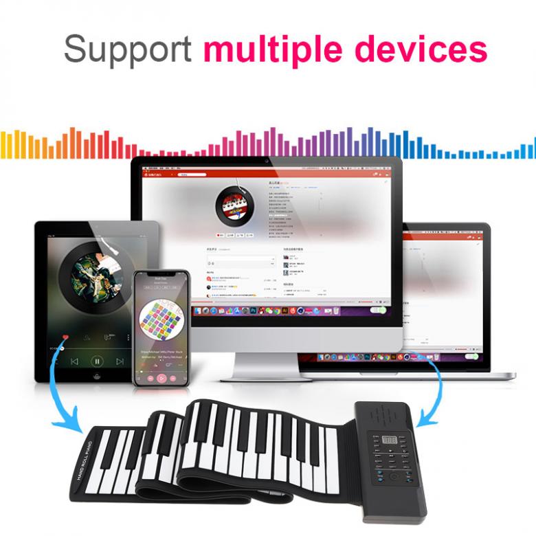 88 Keys MIDI Roll Up Electronic Piano Rechargeable Portable Silicone Flexible Keyboard Organ Built-in Speaker